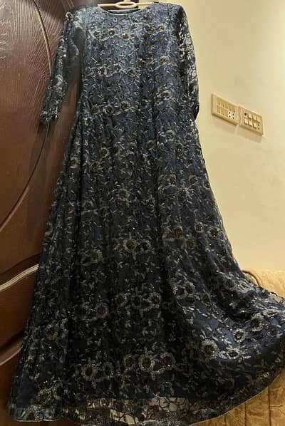 Beautiful Charcoal Blue Net Maxi – 3 Piece party Wear