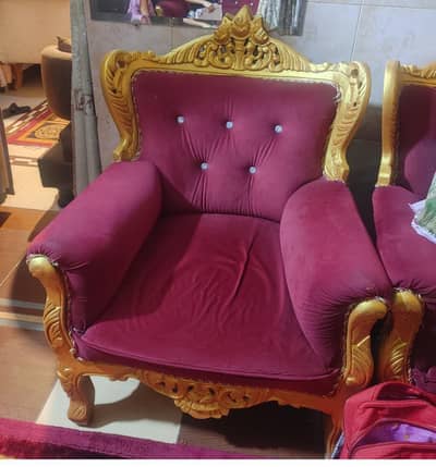 5 seater luxury crown wooden sofa