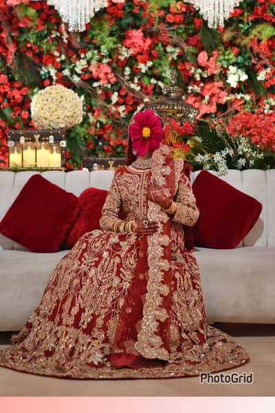 Beautiful Red Bridal Maxi / Lehenga with Heavy Golden Embroidery