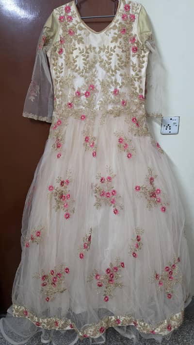 Elegant Peach & Pink Embroidered Maxi Dress
