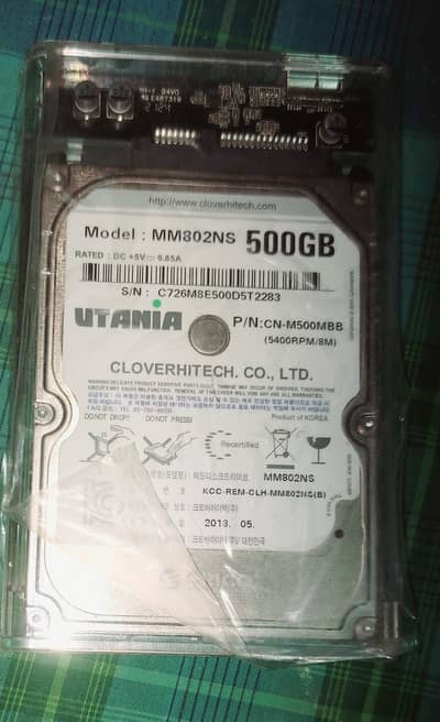 Transparent 500GB HDD with External Casing & Bag