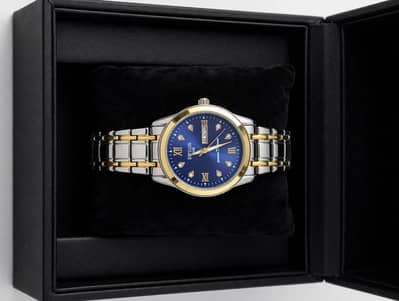 "Luxury Blue Dial Stainless Steel Watch – Elegant Gift Timepiece