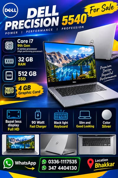 4gb graphic card 32 gb ram 512 gb SSd Dell 5540 core i7 9th gen H-ser