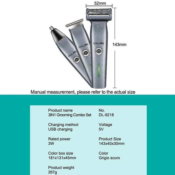 DALING 3IN1 Grooming Combo Set Floating Headutomatic Grinding Men's Electric Shaver