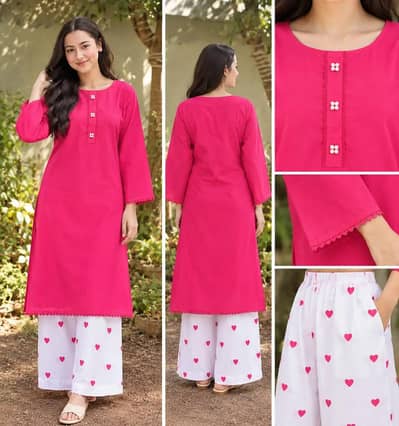 2pcs women linen stitched plain shirt and trouser