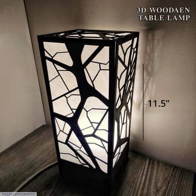 3D Wooden Table Lamp (Black 11.5 inches)