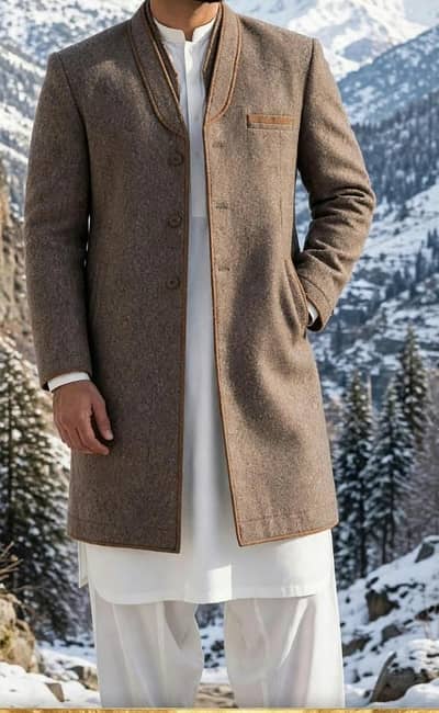 Original Chitrali Wool Coat Chugha - Pure Patti - Brown
