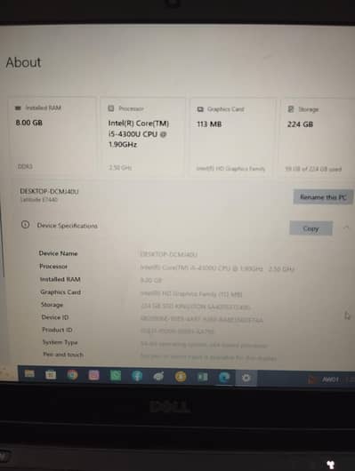 Latitude E7440 250 GB ram 8gb core i5