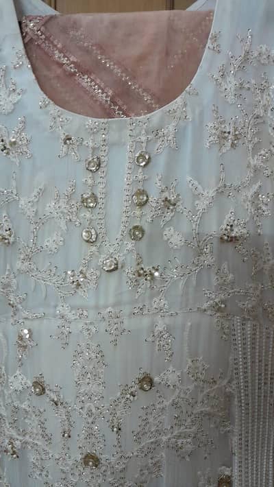 heavy fancy 3 piece long frock style shirt trouser duptta