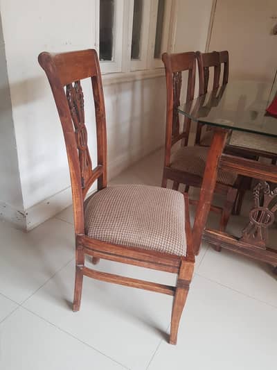 Wooden Dining Table Set with Glass Top – 8 Chairs