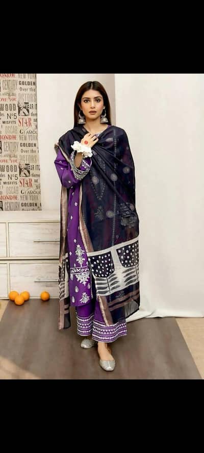 3 PCs Women's Unstitched Embroidered Suit