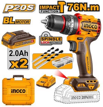 INGCO 20V Brushless Cordless Impact Drill 76Nm – CIDLI20768 – Like New