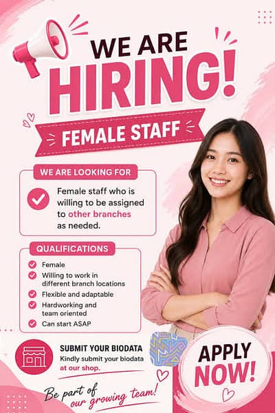 We are HIRING female staff office base work