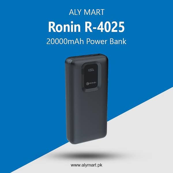 Original Ronin R-4025 Revive 20000mAh Power Bank | 22.5W Max Hyper Charge Fast Charging Powerbank With LED Digital Display & PD Type-C Input/Output
