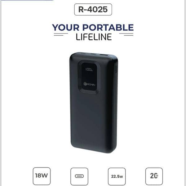 Original Ronin R-4025 Revive 20000mAh Power Bank | 22.5W Max Hyper Charge Fast Charging Powerbank With LED Digital Display & PD Type-C Input/Output