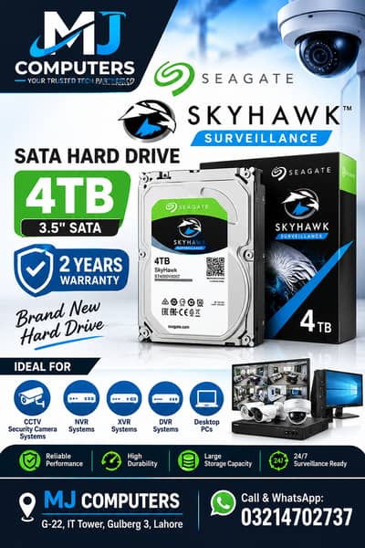 Seagate SkyHawk 4TB Surveillance Hard Drive – 2 Years Warranty