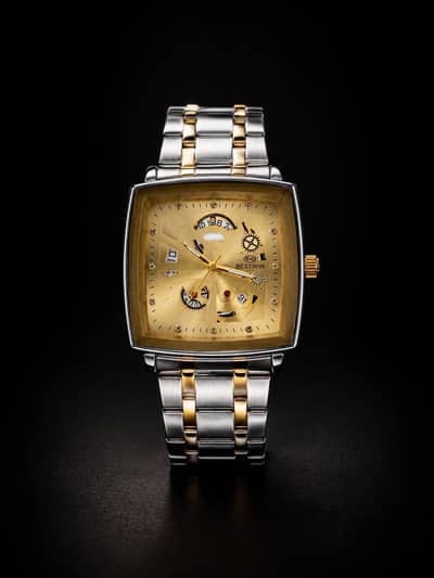BESTWIN Men's Luxury Gold Dial Watch – Silver & Gold Stainless Steel