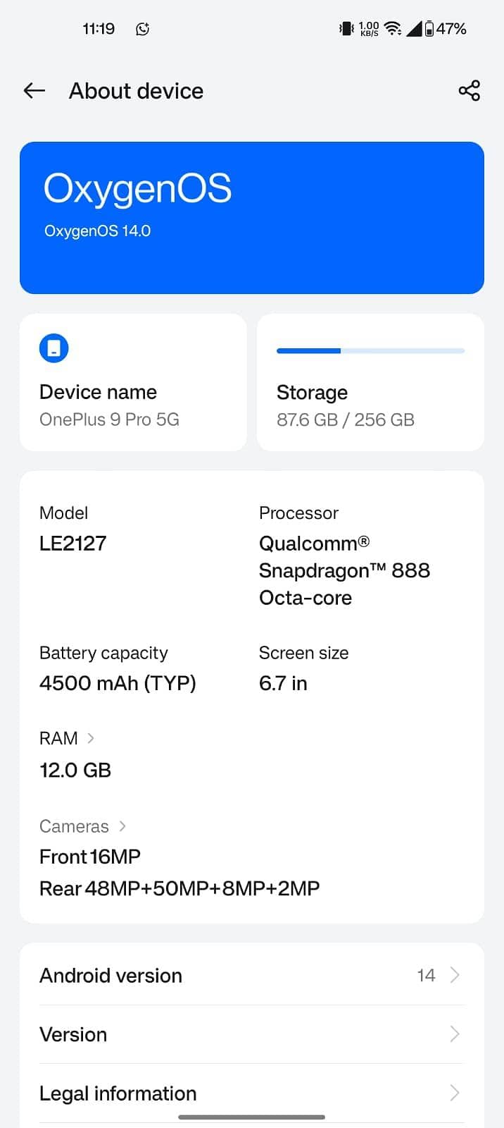 One Plus 9pro 5g 6