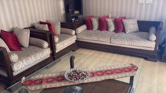 7 seat sofa set in pure wood with centre tables