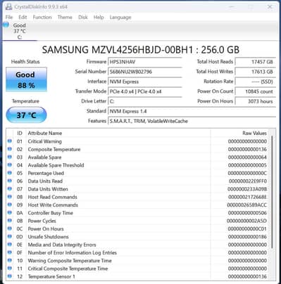 Samsung 256GB NVMe SSD M. 2 2280 PCIe Gen 4 PM9B1 Laptop