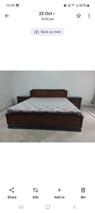 KING SIZE WOODEN BED WITH MATRESS AND SIDE TABLES