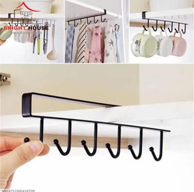 Black Metal Spoon Organizer & Mug Hanger for Kitchen Under Shelf