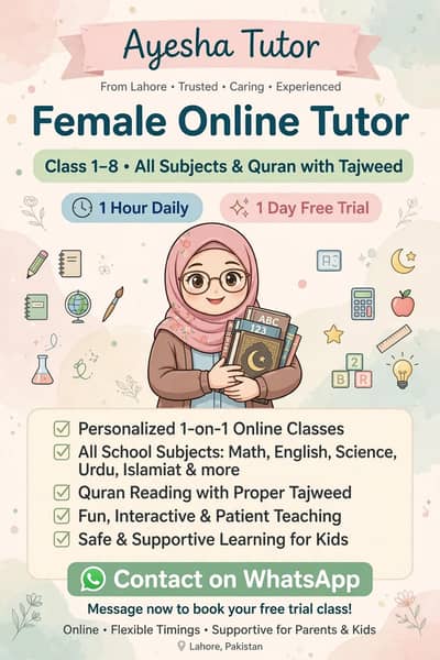 Ayesha Tutor online tutor available