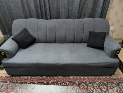 7 Seater Towel Fabric Sofa Set in Grey Color | Almost Brand New