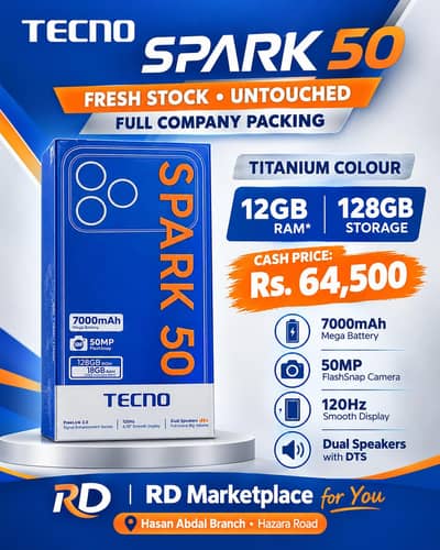TECNO Spark 50 12GB RAM 128GB Storage – Titanium – Brand New