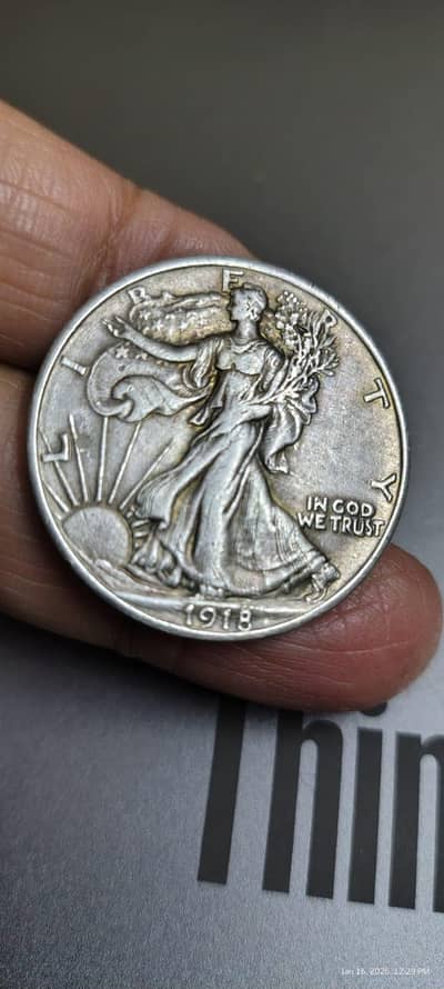 USA 1918 WALKING LIBERTY HALF DOLLAR ANTIQUE COIN, OLD COIN, RARE COIN