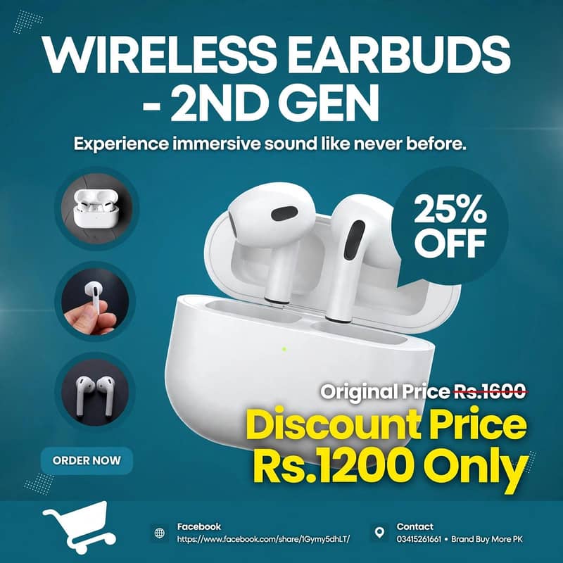 2nd Generation Wireless Bluetooth Earbuds with Charging Case 0