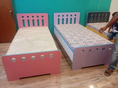 New Kids Single Bed – MDF Colorful Bed (Without Mattress)