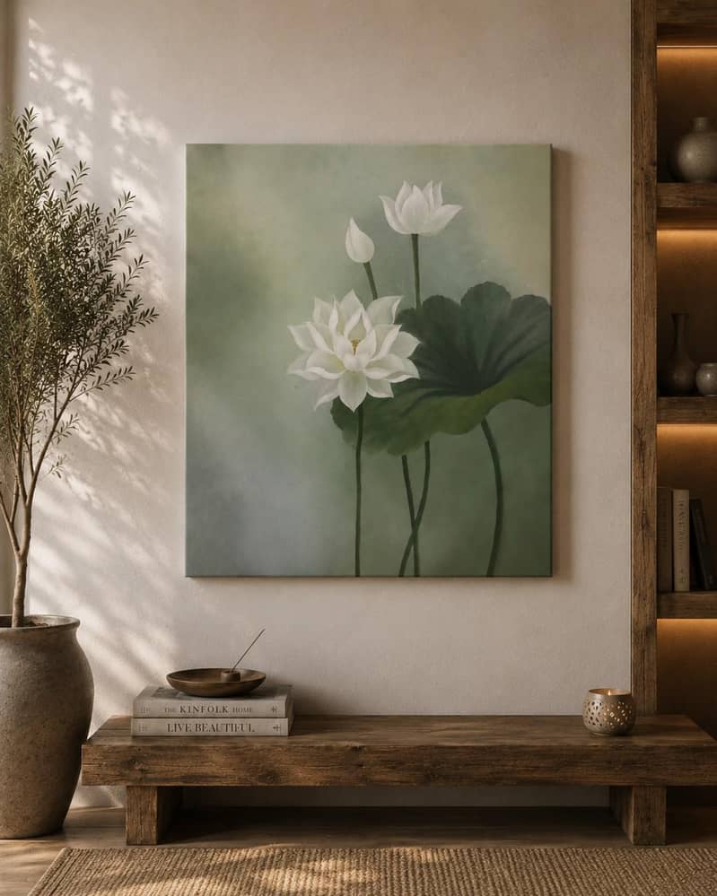 Elegant White Lotus Flower - Paintings - 1120783554