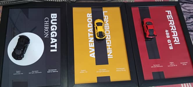 3 luxury super cars display frame