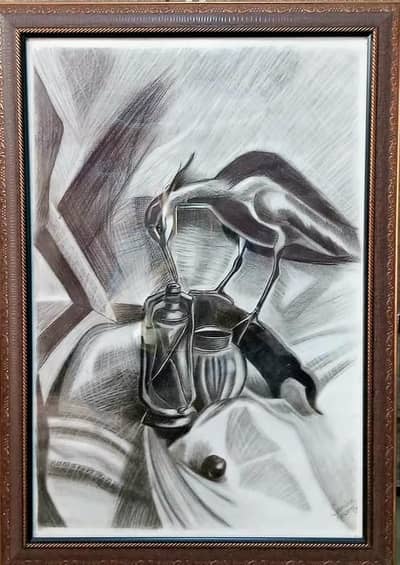 Charcoal Drawing In Wooden frame