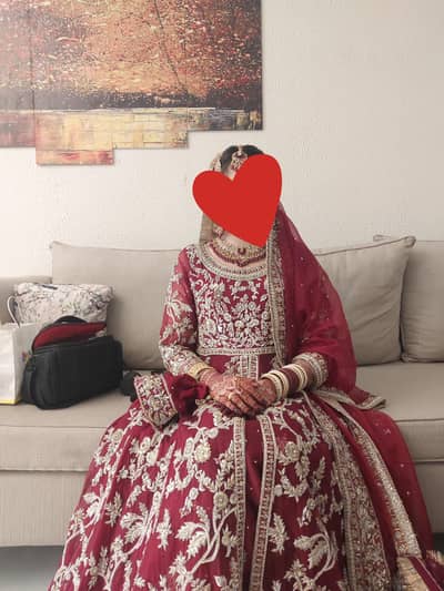 Bridal heavy embroidered deep red maxi/ langh set