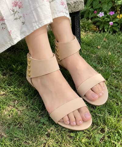 Women’s Flat Sandals with Golden Studded Ankle Straps Footwear