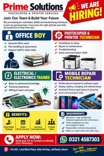 Office boy Photocopier / Printer Technician, Mobile Repair electronic