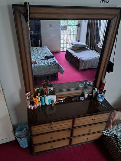 wooden Dressing table with large mirror and 6 drawers