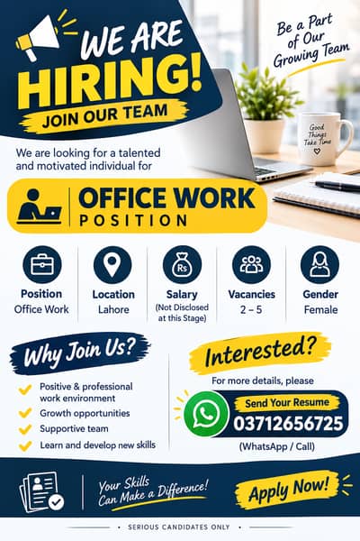 Female Office Staff Required | Customer Support & Calling | Lahore