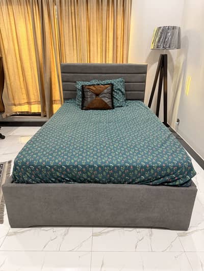 Custom made King size single bed in good boucle fabric