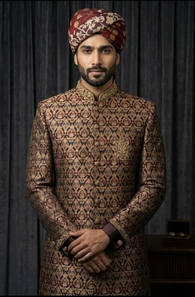 Fancy Groom Sherwani with Matching Kulla / Turbon for Sale
