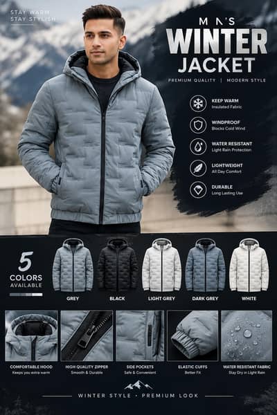 Men’s Premium Hooded Winter Jacket | Stylish & Trendy Puffer Jacket