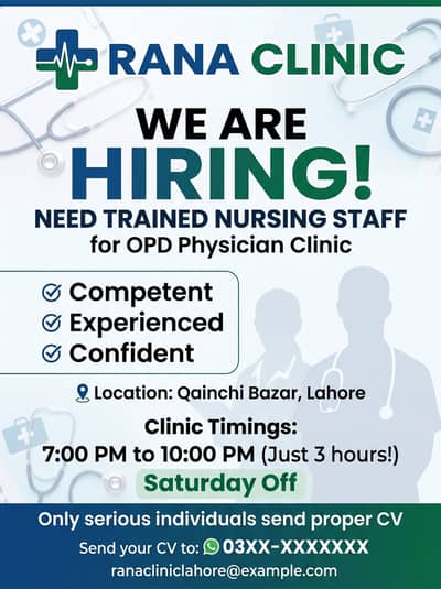 RANA CLINIC requires trained nursing staff for clinic