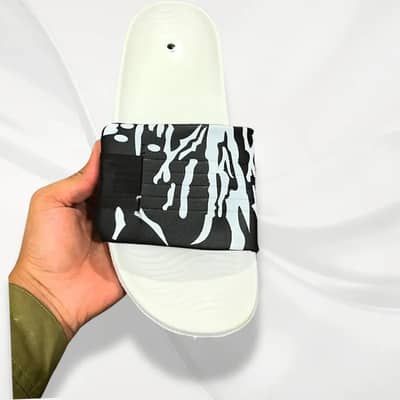 Men black printed slide slippers white for all seasons