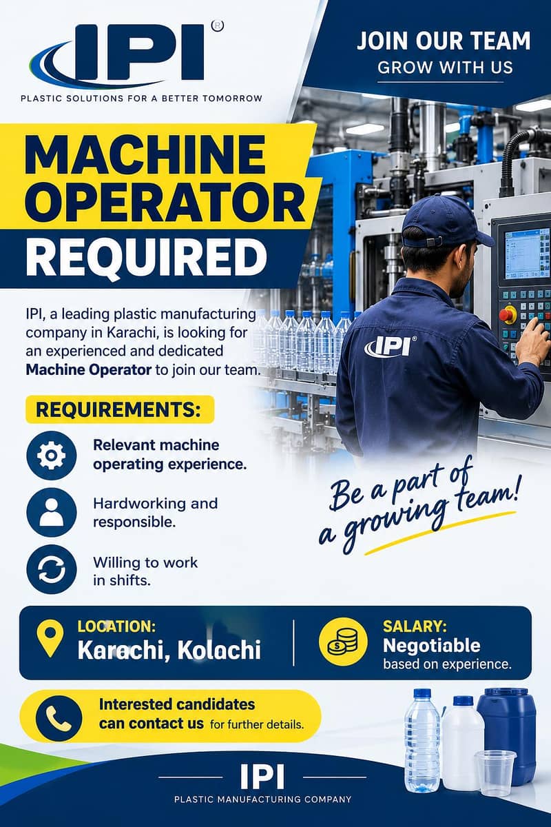Experienced Machine Operator Required – Karachi 0