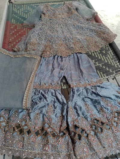 Embroidered Gharara Suit with Peplum Frock (3-Piece Ready