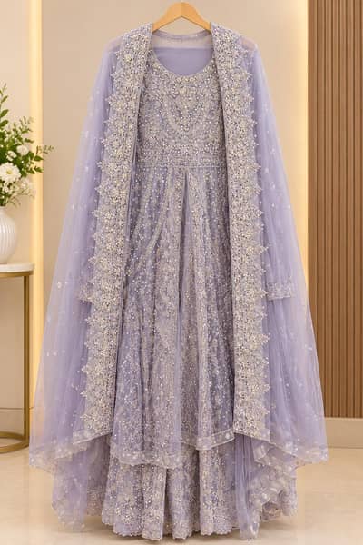 Beautiful Lavender Bridal Maxi with Heavy Embroidery