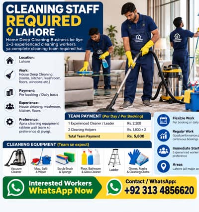 Cleaning Staff Required in Lahore | Home Deep Cleaning Workers