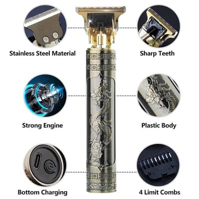 T9 Metal Beard Trimmer Hair Trimmer Metal Body USB Rechargeable